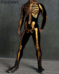 Skeleton Hine Zentai Männer für Body Daumen Ärmel Cosplay Kostüm Front Zipper Overall Karneval Festival Outfit 2023
