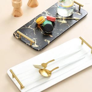 Plattor Nordic Creative Restaurant Sushi Plate Ceramic Light Luxury Style Golden Marble Tray Home Breakfast Dessert Dinner Set