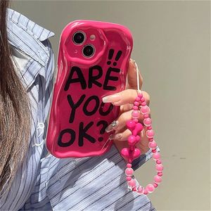 Cell Phone Cases Ins Korean Cute Letter Pink Love Heart Bracelet Cool Case For iPhone 14 13 12 11 Pro Max Y2k Wavey Shockproof Soft Cover 231021