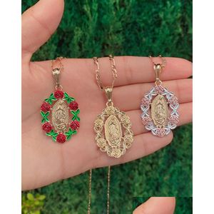 Colares Pingente Colares Guadalupe Colar Para Mulheres Virgem Maria Jóias Personalização Rosas Cadeia Banhado A Ouro Metal Flo Dhk2Q