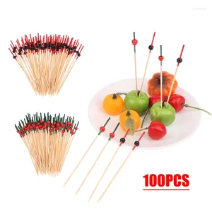 Gafflar 100 st 12 cm bambu tandpetare plocka buffé cupcake frukt gaffel fest dessert sallad stick cocktail spett för heminredning