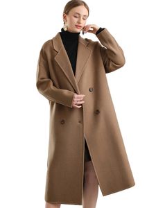 Women's Wool Blend 100 Loose Lapel Coat Long DoubleBreasted Overcoat Turndown Collar Pocket Double Layer N Notch Fall Winter 03 231020