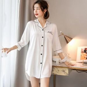 Women's Sleep Lounge Autumn Winter Nightgown For Women Sexy Solid Silk Night Dress Loose Sleepshirt Home Clothes Large Size S-5XL Pijamas 231021