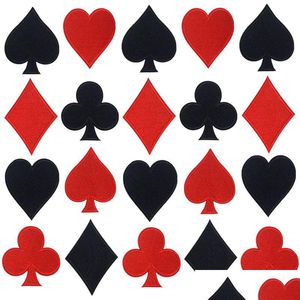 Noções jogando cartas de ferro para jogos, preto, vermelho, coração, bordado, espadas, poker, apliques para jeans, chapéus, sapatos, roupas, drop deliv