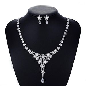 Necklace Earrings Set Cubic Zirconia Bridal Wedding Pearl Earring For Women Accessories Sunflower Jewelry