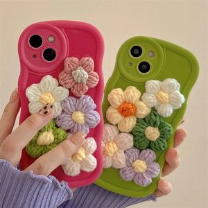 Casos de telefone celular coreano bonito 3d flores de pelúcia ondulado líquido silicone soft case para iphone 14 pro 13 12 11 max xs xr x 8 7 plus se 2022 capa 231021