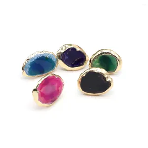 Cluster Rings Colorful Irregular Geode Natural Stone Agate Slices Wide Open Ring For Women Boho Resizable Finger Jewelry Gift