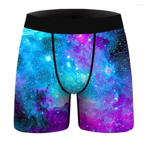 Cuecas masculinas engraçadas boxers briefs espaço harajuku galaxy 3d impresso novidade shorts humorístico roupa interior masculino confortável calcinha