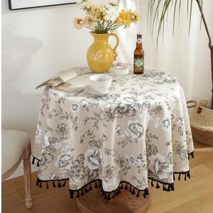 Table Cloth Floral Linen Cotton Tablecloth With Tassel retro nappe de table Cover round Dining Tea Tafelkleed 231020