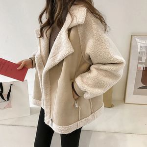 Women's Wool Blend Winter Jacket Chic Faux Suede Fur Collar Coats Motorcycle Biker Jackets Female Lamb Coat 231020