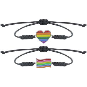 Bracciale LGBT Gay dello stesso sesso Braccialetti intrecciati a mano arcobaleno a sei colori Bracciale dell'amicizia Les Braccialetti intrecciati maschili e femminili e braccialetti Set di gioielli all'ingrosso