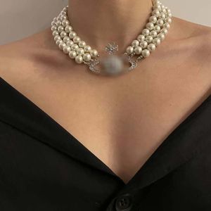 Designer Multilayer Pearl Rhinestone Orbit Necklace Clavicle Chain Baroque Pearl Necklaces for Women Jewelry
