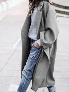 Женское полушерстяное длинное шерстяное пальто, женское осенне-зимнее толстое пальто, женское винтажное свободное пальто с лацканами, женское корейское модное пальто-ветровка 231020