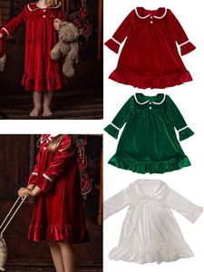 Pajamas Night Dress for kids Girl Christmas Nightdress Velvet Lace Design Red Green Nightgown Kids Children Nightie Homewear Pyjama 231020