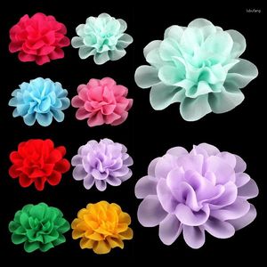 装飾的な花10pcs/lot 10cm 14色の子供向けのビッグフラフィシフォンヘアアクセサリー人工生地ヘッドバンド