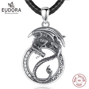 Pendant Necklaces Eudora 925 Sterling Silver Dragon Yin Yang Pendant for women man Vintage Round Amulet Necklace Personality Jewelry Party Gift 231020