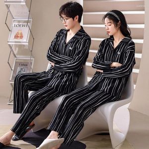 Men's Sleepwear Cotton Couple Pajamas Men Women Spring Long Sleeve Cardigan Lapel Plus Size Home Cloth Nightwear Male Female Pjs Mujer