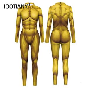 Kvinnor/män cosplay fancy sexig jumpsuit män muskler 3d tryck festivaler fest långärmad bodysuit jumpsuits monos mujer