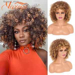 Parrucche sintetiche Parrucca riccia afro crespa con frangia Parrucche sintetiche corte per le donne nere Parrucca nera Glueless Capelli Cosplay Alta temperatura VIVIEIEI Q231021