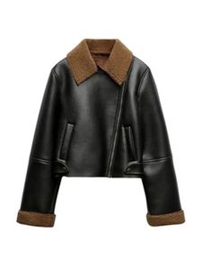 Kvinnorjackor Autumn Winter Lamb Fur Sheepskin Coat Velvet foder tjockare faux läderjacka varm motorcykel cyklist ytterkläder 231021