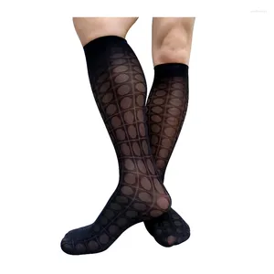 Men's Socks Dot Black Mens Business Knee High Sexy Formal Stocking Lingerie Hose Long Tube See Through Dress Suit Male