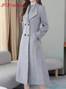 Женское утолщенное шерстяное пальто из смесовой шерсти, женское длинное тонкое теплое ветровка, зимняя одежда, Тренч 231021