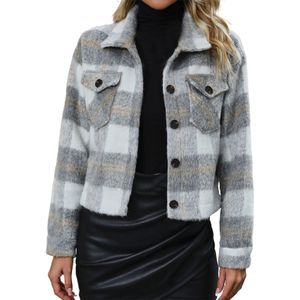 Women's Down Parkas Womens Zip Up Fleece Jacket Women's Casual Fashion Jacket Short Plaid Fleece Button Woolen Jacket 231020