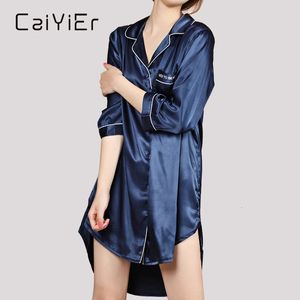 Women's Sleep Lounge Caiyier Autumn Winter Nightgown for Women Sexig Solid Silk Night Dress Loose Sleep-shirt Hemkläder stor storlek S-5XL Pijamas 231021