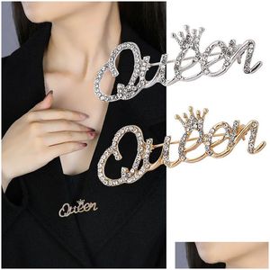 Pins Broches Letras de Cristal para Mulheres Temperamento Coroa Lenço de Seda Fivela Lday Vestido Terno Roupas Cor Broche Pin Drop Delivery Je Dhyev