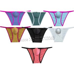 Provocative Men's Micro Bikini Briefs andningsbara rutiga spandexunderkläder med påse sensuella underkläder tangas