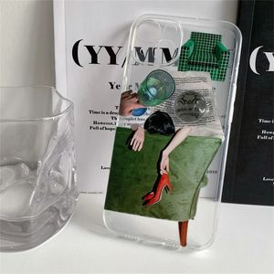 Cell Phone Cases Ins Aesthetic Illustration High Heels Transparent Case For iPhone 14 13 12 11 Pro Max X XR Goblet Shockproof Soft Cover Funda 231021