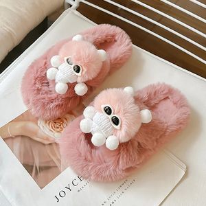 Slipper Children Slipper Cute Pink Girls Plush Shoes Indoor Winter Warm Kids Flip Flop Doll Fur House Cotton Slipper Shoes for Girl 231020