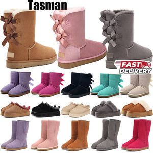 Snow Boot Women Classic Ultra Australian Winter Designer Tasman Tazz Bowtie Shoes الكلاسيكية الكاحل القوس الأسود الكستناء الوردي المصغر الفراء