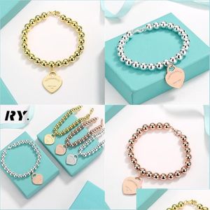 Charm Bracelets Heart Design Ball Chain Fine Jewelry For Women Golden Sier Bracelet Pseiras Famous Drop Delivery 2022 Dh7Q3