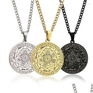 Colares Pingente de Aço Inoxidável 7 Arcanjos Amet para Homens Mulheres Vintage Rune Summon Magic Ag Neck Chain Jóias Dhwc4