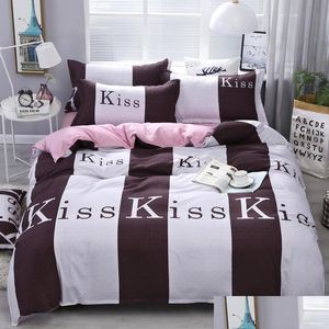 Bedding Sets 57Coffee White Stripe Pattern Duvet Er Flat Bed Sheets Pillowcase King Queen Fl Twin Bedding Set Soft Bedspread 201021 Ho Dhwuq