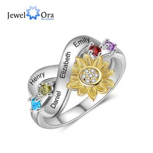 Wedding Rings Delicate Personalized Infinity Sunflower Name Engraved Rings for Women Customized Engagement Jewelry Mothers Day Gift 231020