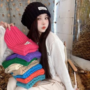 Chapéus de borda larga Bucket Beanies Mulheres Sólidas Cap Inverno Quente Patch Senhoras Lã Casual Skullies Caps Elegante Allmatch Beanie Bonnet 231020