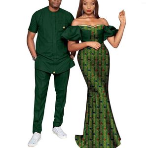Roupas étnicas Roupas africanas para casal Dashiki Mulheres Imprimir Vestidos Longos Combine Homens Roupas Bazin Top Camisas e Calças Conjuntos