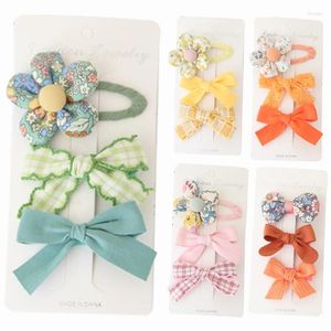 Hårtillbehör 3st/Lot Girls Clips Ribbon Bow-Knot Toddlers Handgjorda bågar Barrettes Hårnålar Floral Plaid Dot Kids