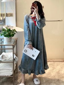 Women's Sleep Lounge Nightdress Women Winter Coral Nightgown Long Thick Warm Korean Robe Flannel Long Sleeve Sexy Sleep Dress Plus Size Sleepwear 231021