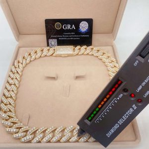 Hip Hop Iced Out 3 Rows GRA Certificate VVS Moissanite Fina smycken Halsband Miami Silver Men's 20mm Cuban Link Chain