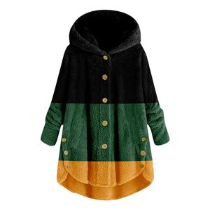 Kvinnors ull blandar kvinnors kontrast färgjacka Autumn Winter Coat Women Warm Teddy Bear Coat Wool Jacket Kvinnlig plyschrock Huvjacka 231020