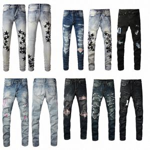 Män jeans ljus blå mörkgrå varumärke man långa byxor byxor streetwear denim mager smal rak cyklist jean toppkvalitet t1mx#