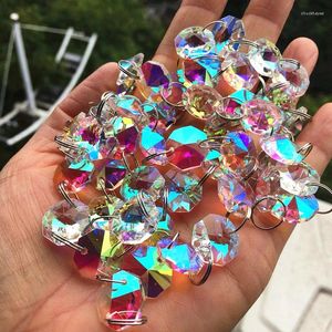 Chandelier Crystal Wholesale 50m/lot Clear AB Octagon Beads In 2 Holes Diy Garland Strands For Parts/ Wedding Party Decoration