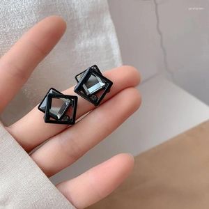 Серьги-гвоздики с черными кристаллами и металлическими квадратами, тренд 2023, элегантные женские модные ювелирные изделия, необычные серьги
