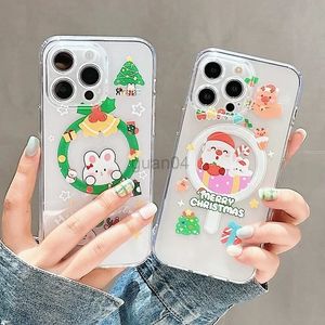 Capas de telefone celular para Magsafe Magnetic Wireless Charging Case iPhone 15 14 13 12 11 Pro Max Plus Clear Christmas Santa Claus Elk Cartoon Cover 231021