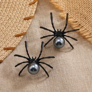 Stud przesadzony Halloween Spider Animal Animal For Women Osobowość Punk Black Alloy Pearl Jewelry Ear 231020