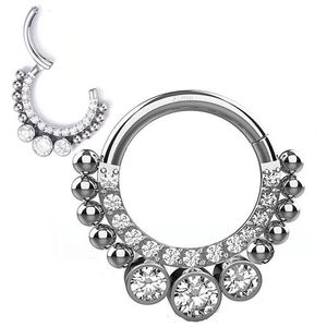 Stud G23 Kroppsmycken med 3 zirkon- och bollar Clicke gångjärnsegment Hoop Lip Ring Eyebrow Rings broskkropp Piercing 231020