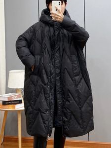 Womens Down Parkas vinterkoreanska lösa huva förtjockade vit anka ner medium och lång jacka 231021